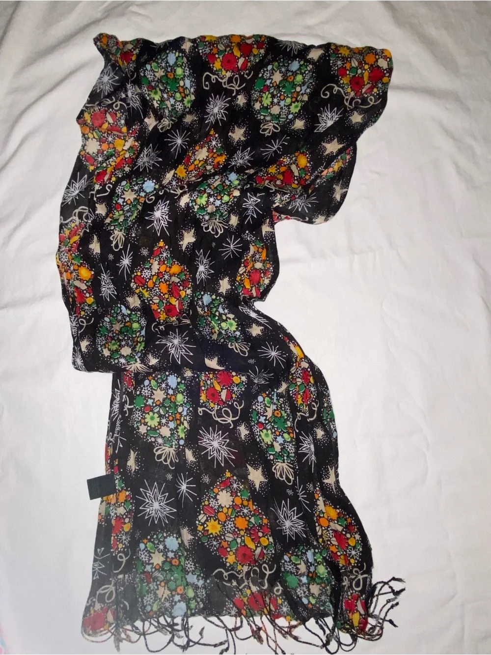 Black Holiday Ornament Print Scarf